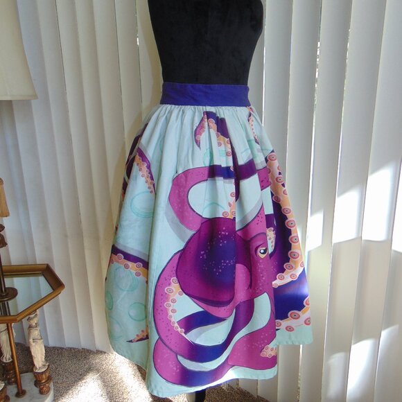 RARE Unique Vintage Purple Octopus Bubble Swing Skirt - Pinup Rockabilly Punk XL - Picture 4 of 12